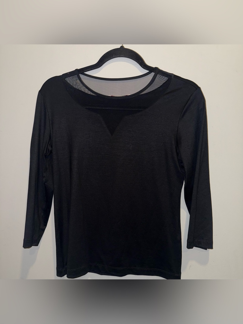 Leggiadro Black Sheer Mesh Accent Long Sleeve Top